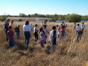 Planting native grass seeds to restore the prairie